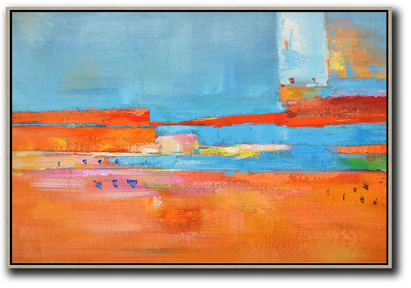 Oversized Horizontal Contemporary Art,Original Art,Blue,Red,Orange